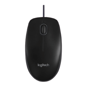 עכבר חוטי Logitech B100 שחור עם חיבור USB, חיישן אופטי