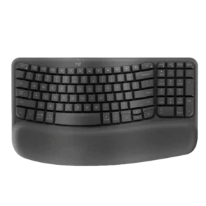 Alt: מקלדת ארגונומית אלחוטית Logitech Wave Keys בצבע גרפיט עם משענת כף יד
