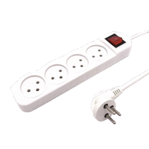 רב־שקע 4 שקעים עם מפסק מואר – כבל 3 מ׳ (KP-POW-EXT4-3M)