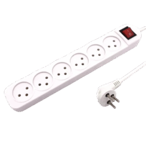 רב־שקע 6 שקעים עם מפסק מואר – כבל 1 מ׳ (KP-POW-EXT6-1M)