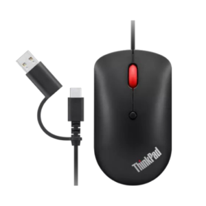 עכבר חוטי קומפקטי Lenovo ThinkPad עם חיבור USB-C כולל מתאם USB-A