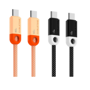 כבל טעינה USB-C ל-USB-C בהספק 60W מבית Cabletime בצבעים שחור וכתום