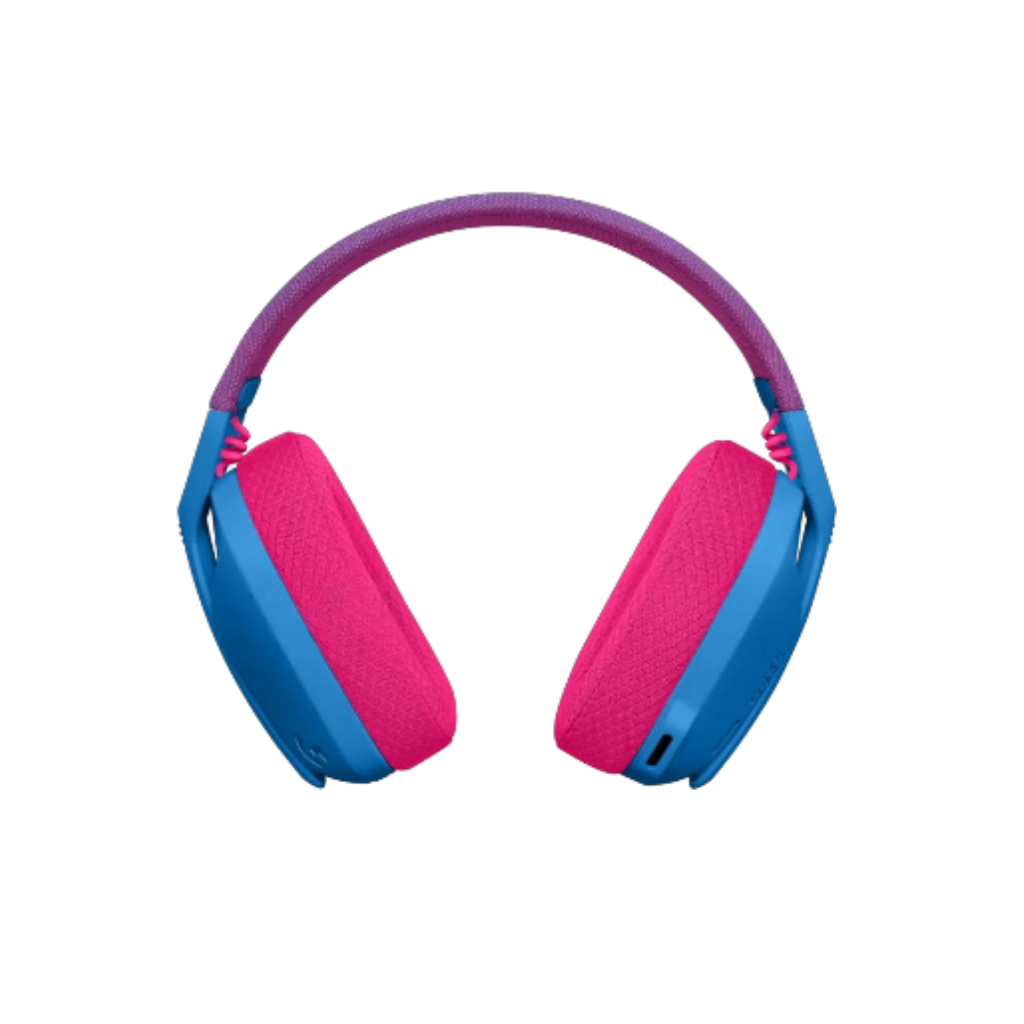 אוזניות Logitech G435 בצבע כחול ורוד – מבט קדמי