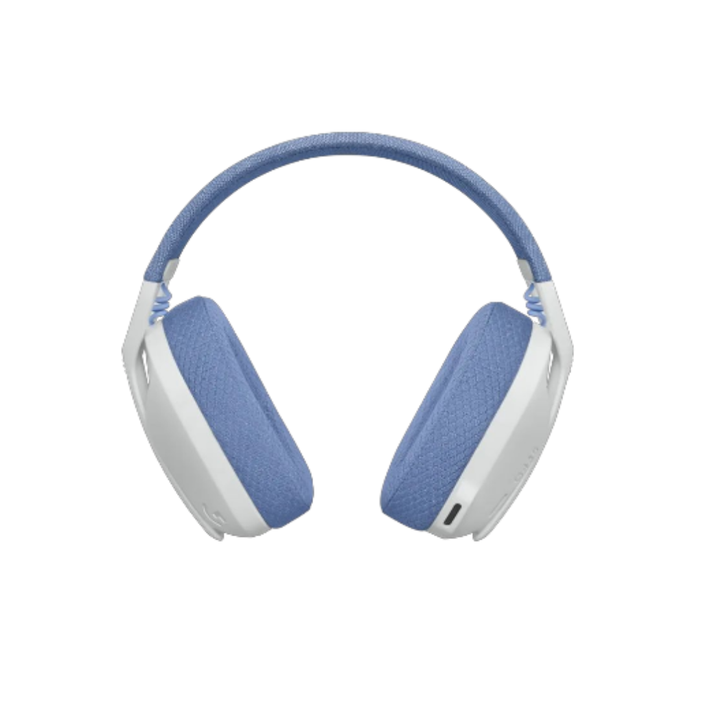אוזניות Logitech G435 בצבע לבן לילך – מבט קדמי