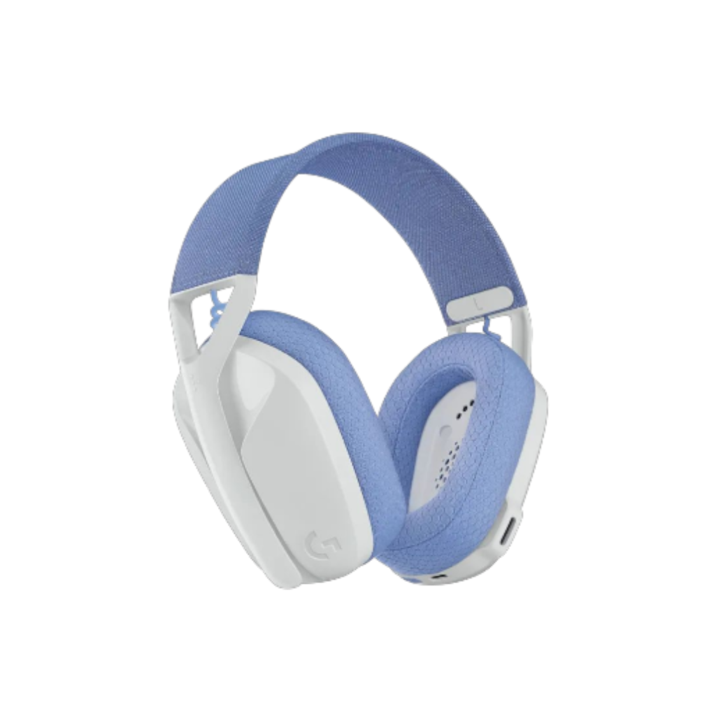 אוזניות גיימינג אלחוטיות Logitech G435 Lightspeed בצבע לבן לילך – מבט אלכסוני