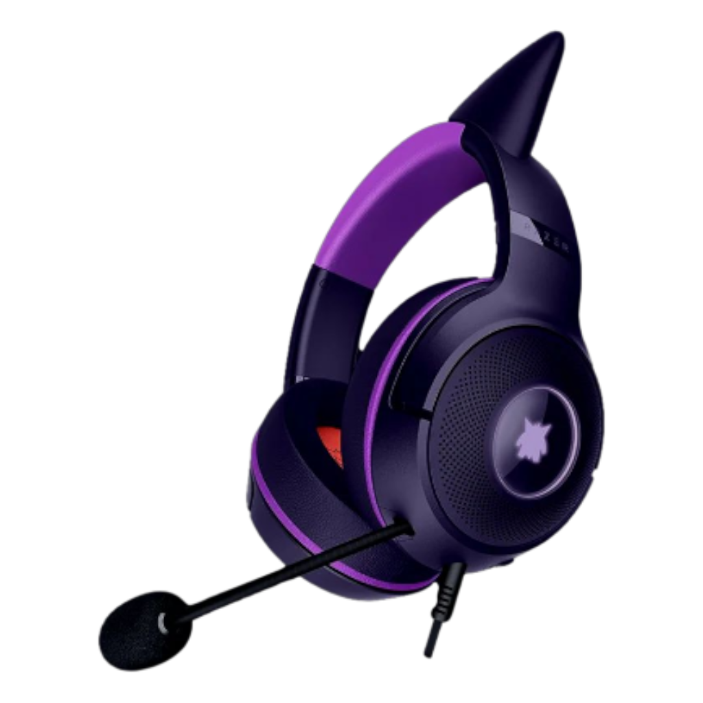 אוזניות גיימינג Razer Kraken Kitty V2 Gengar Edition זווית קדמית צדדית