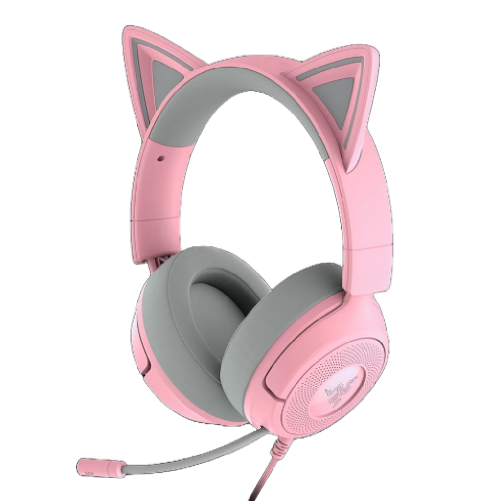 אוזניות גיימינג Razer Kraken Kitty V3 X בצבע ורוד – מבט אלכסוני קדמי