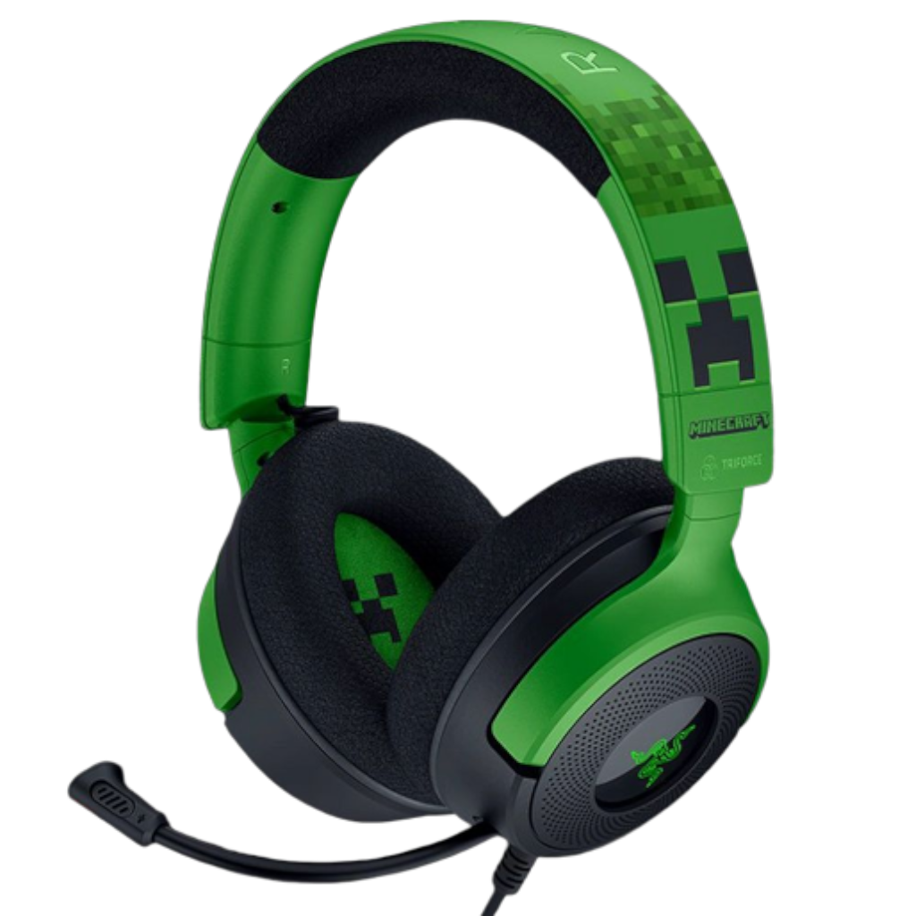 אוזניות גיימינג חוטיות Razer Kraken V4 X Minecraft Edition – מבט קדמי אלכסוני
